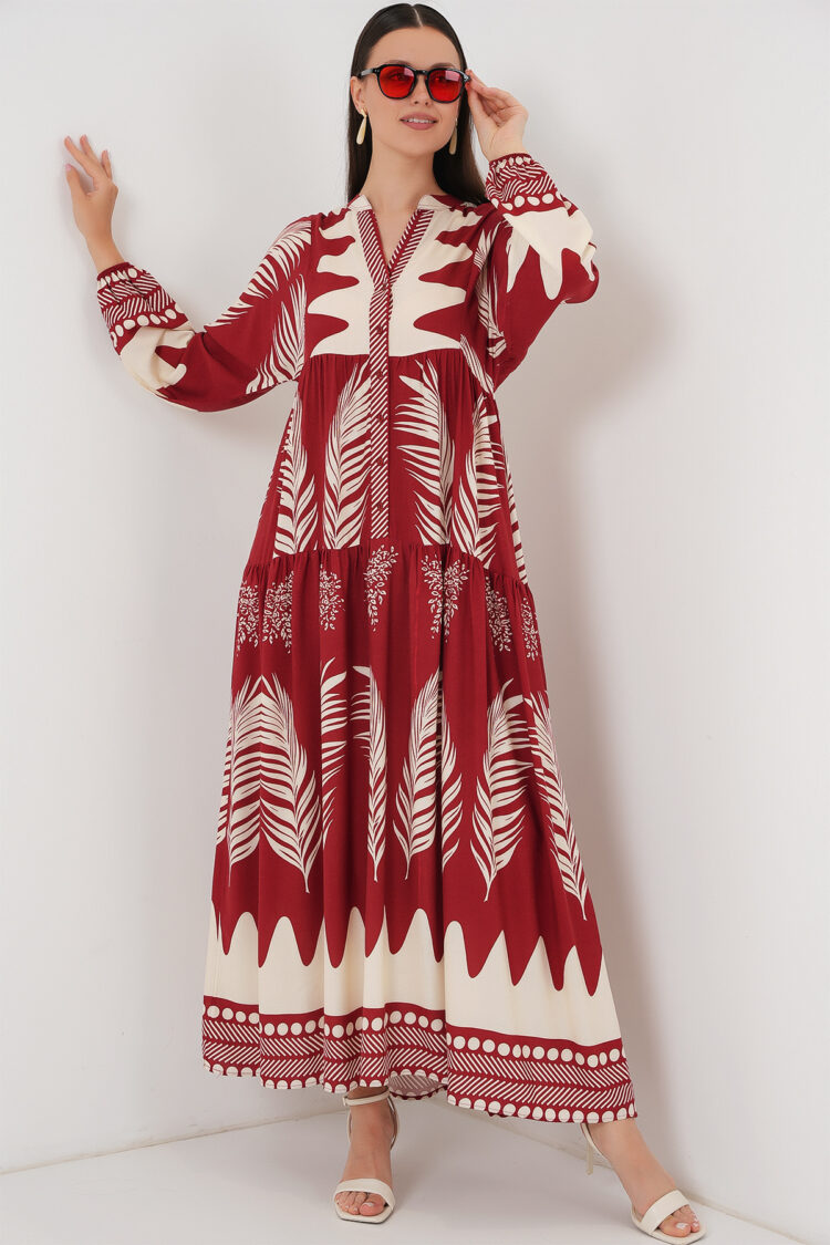 ClaretMaxi Kaftan Dress With Floral Pattern