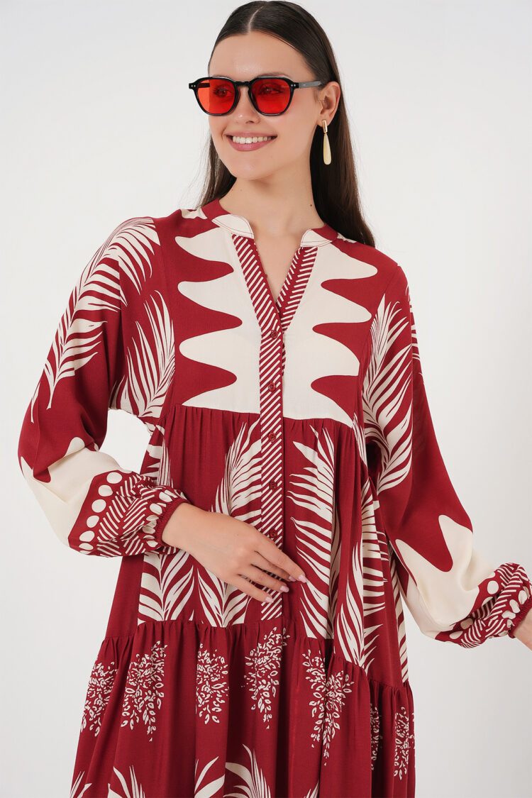 ClaretMaxi Kaftan Dress With Floral Pattern