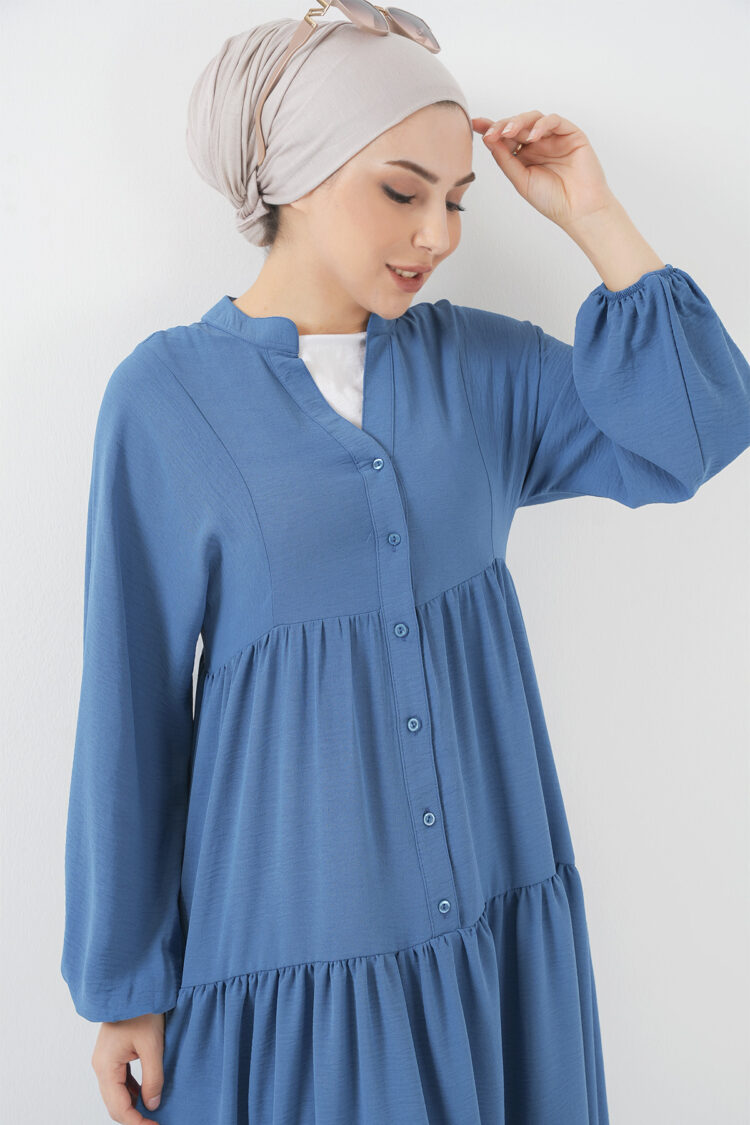 Blue Modest Elegant Floor Length Dress