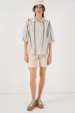 White Striped Casual Shirt With Notched Neck - Brand: Bigdart - Women & Kids, Baby Clothes Wholesale - Globality Store
