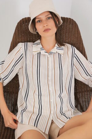 White Striped Casual Shirt With Notched Neck - Brand: Bigdart - Women & Kids, Baby Clothes Wholesale - Globality Store