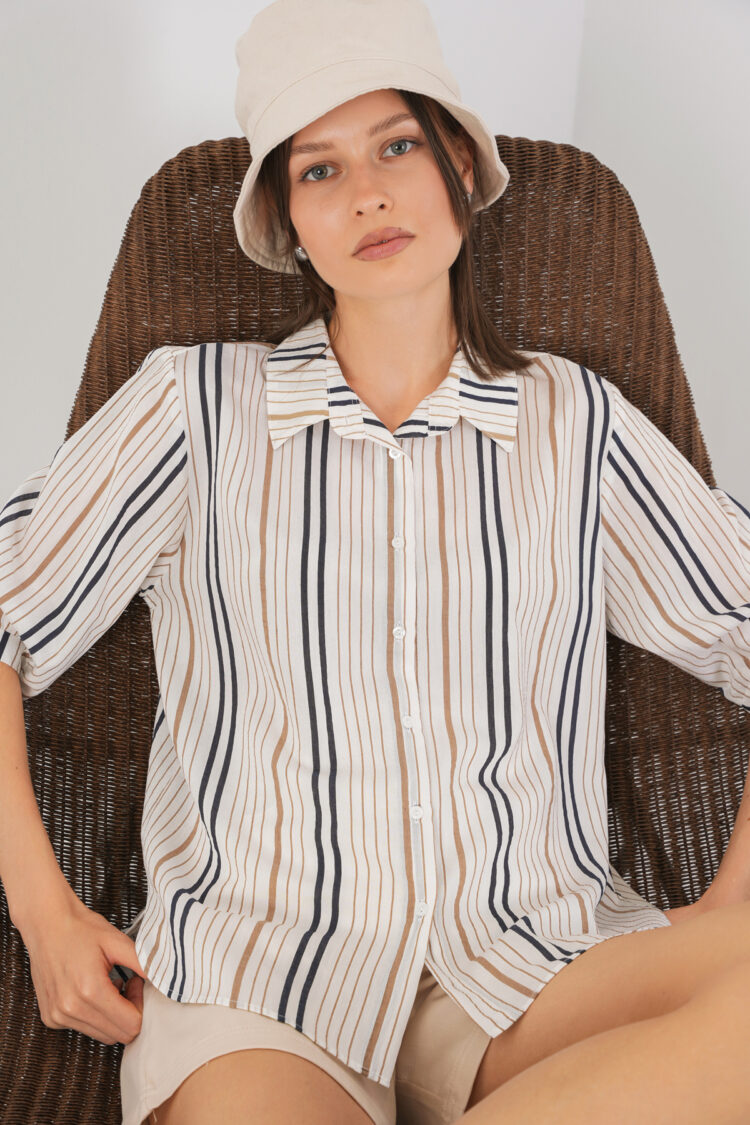 White Striped Casual Shirt With Notched Neck - Brand: Bigdart - Women & Kids, Baby Clothes Wholesale - Globality Store