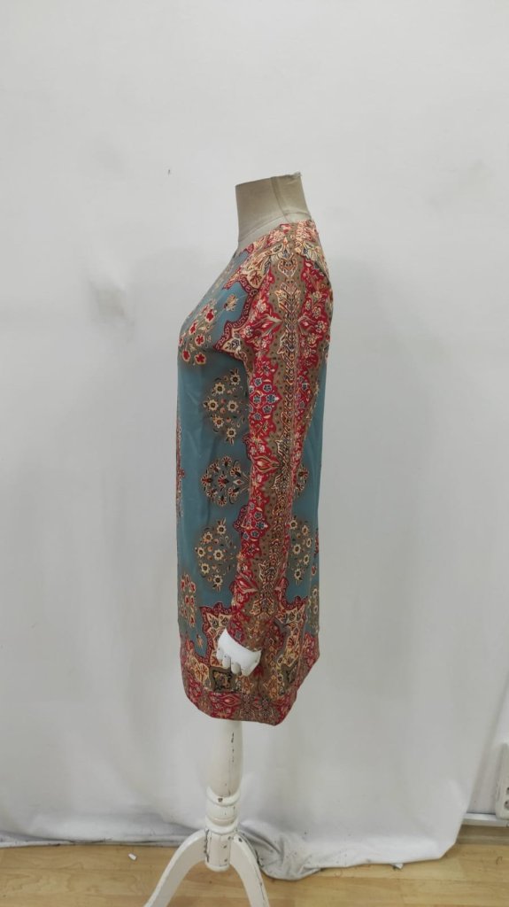 Blue Ethnic Casual Modest Paisley Sweater Dress