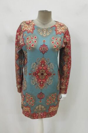 Blue Ethnic Casual Modest Paisley Sweater Dress - Brand: Janes - Women & Kids, Baby Clothes Wholesale - Globality Store