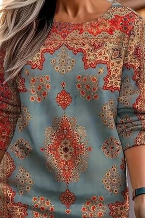 Blue Ethnic Casual Modest Paisley Sweater Dress - Brand: Janes - Women & Kids, Baby Clothes Wholesale - Globality Store