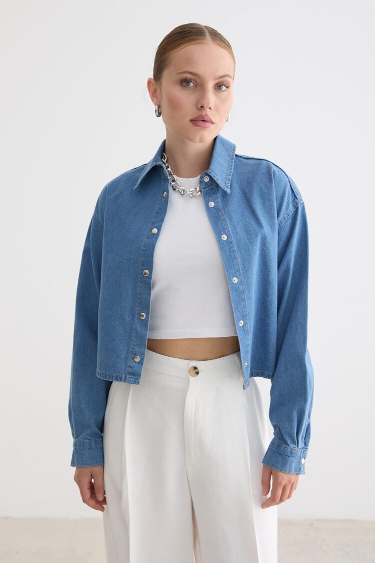 Blue Casual Oversized Fit Shirt With Notched Neck - Brand: Levure - Women & Kids, Baby Clothes Wholesale - Globality Store