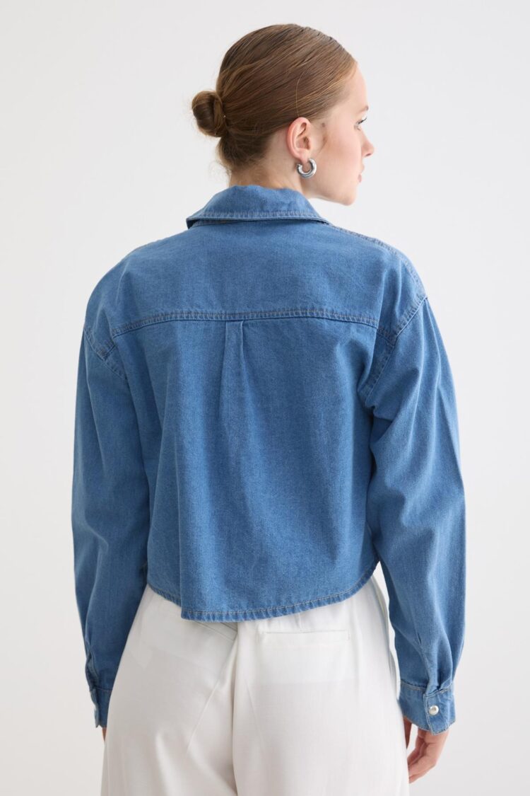 Blue Casual Oversized Fit Shirt With Notched Neck
