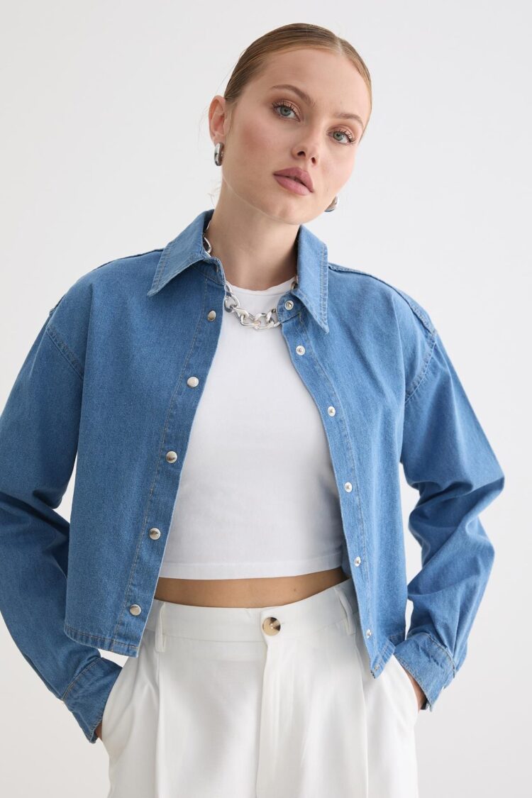Blue Casual Oversized Fit Shirt With Notched Neck