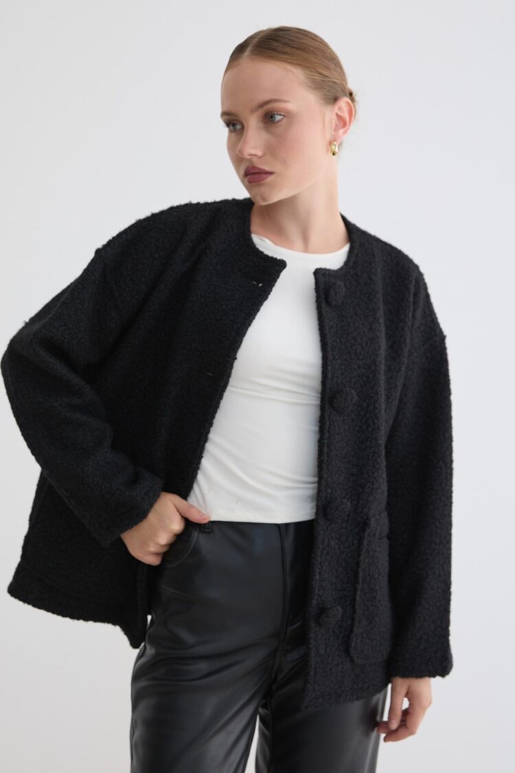 Oversized Fit Single-Breasted Teddy Coat