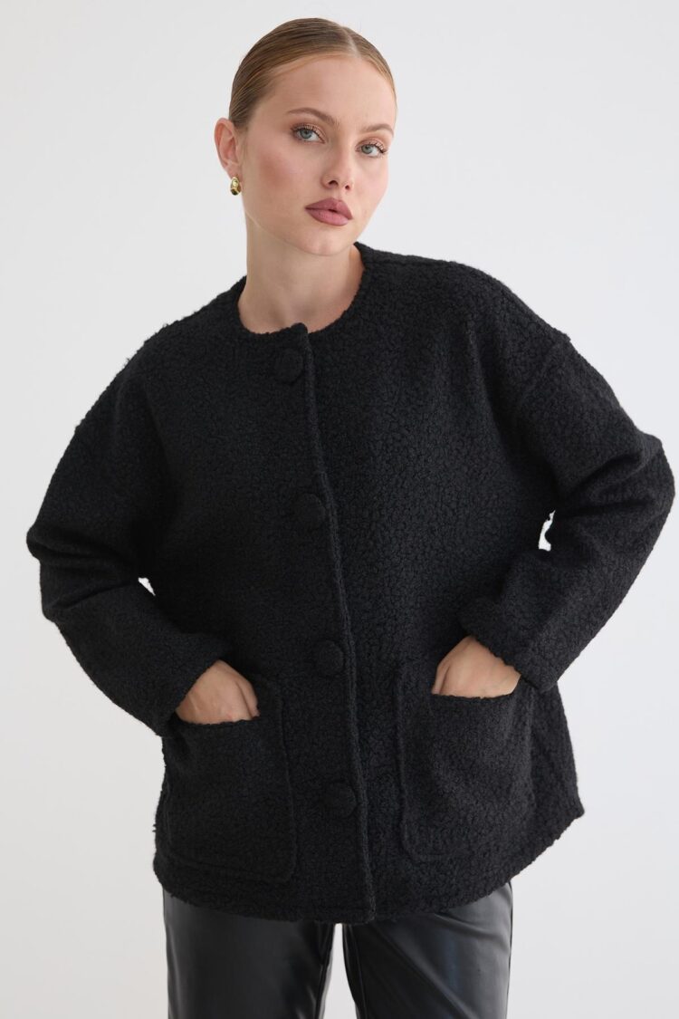 Oversized Fit Single-Breasted Teddy Coat