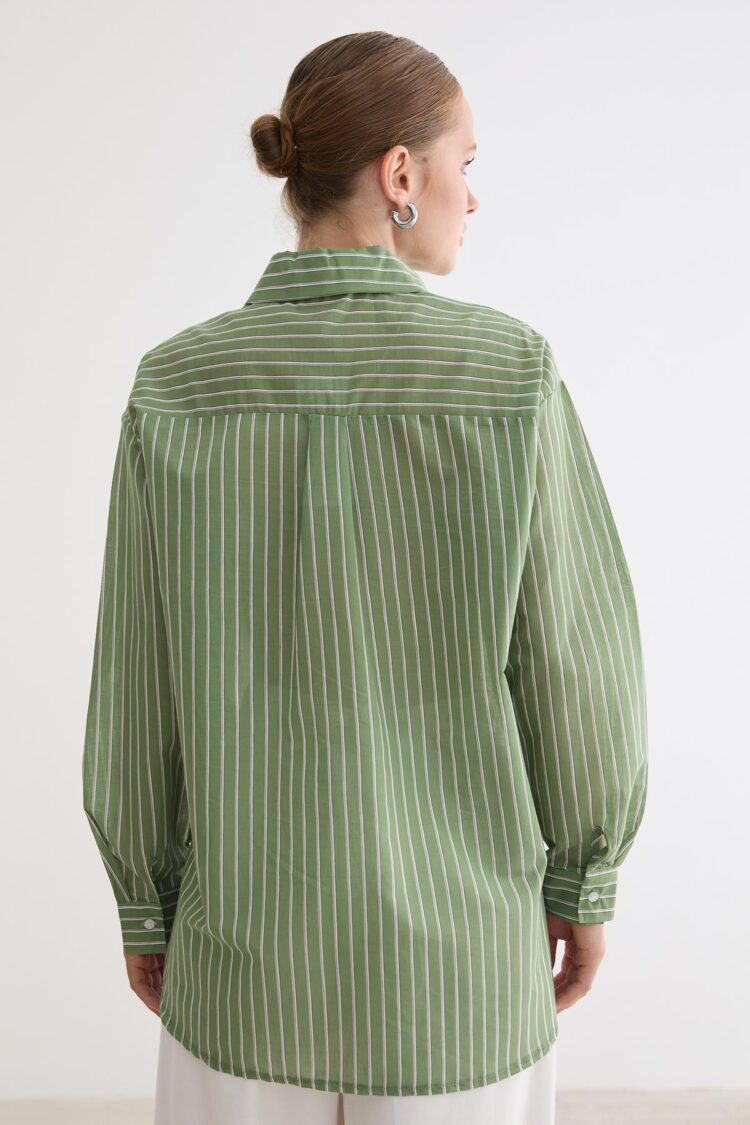 Green Striped Casual Formal Preppy Shirt