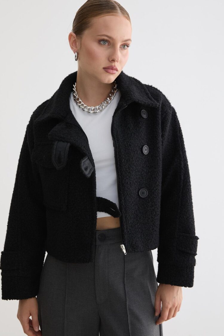 Single-Breasted Teddy Coat With Flap Pockets