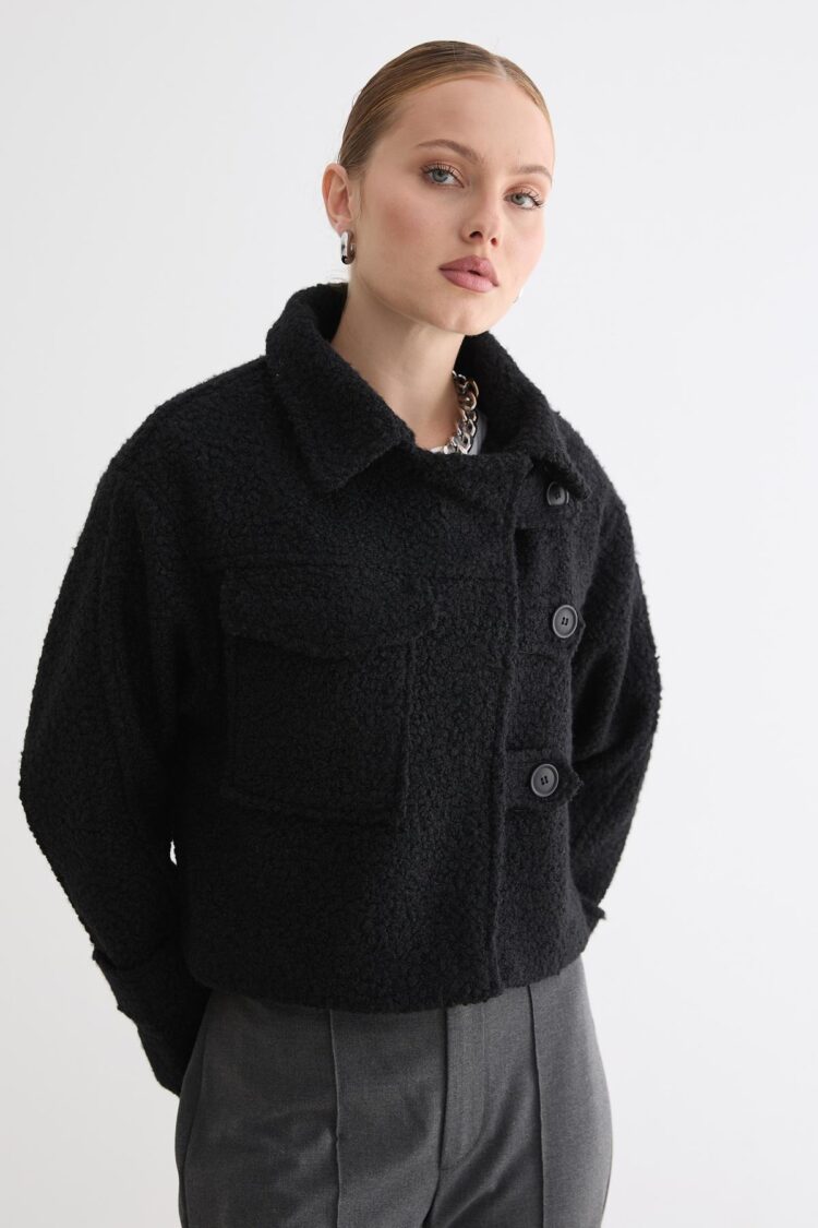 Single-Breasted Teddy Coat With Flap Pockets