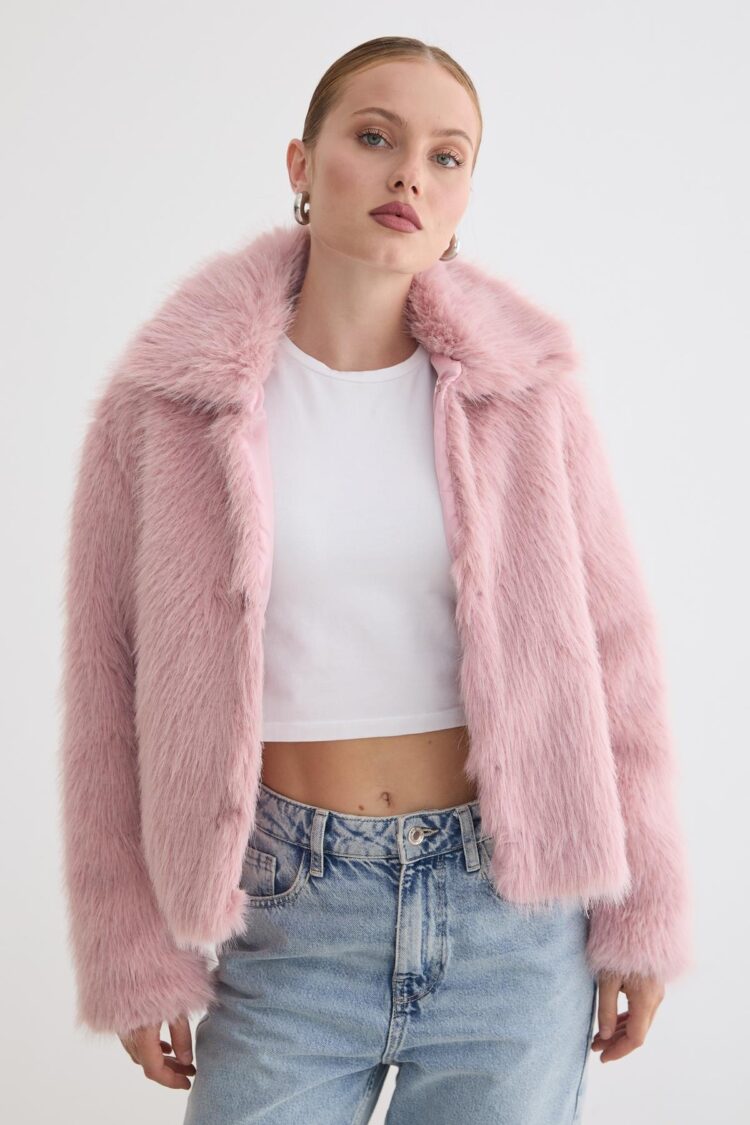 Glam Fur Coat With Notched Collar