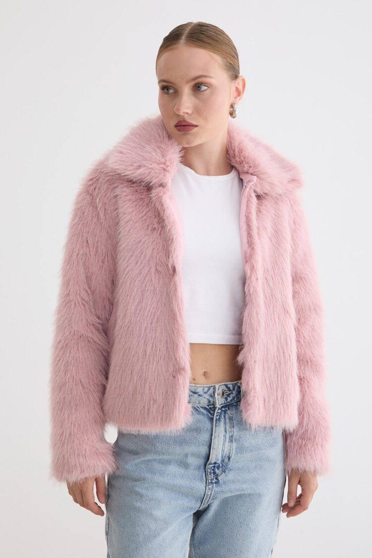 Glam Fur Coat With Notched Collar