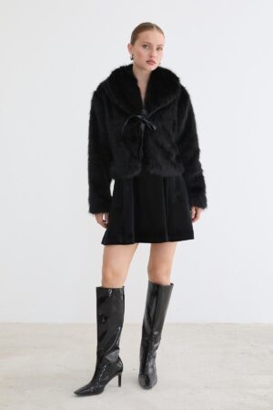 Fur Coat With Notched Collar And Tie Closure - Brand: Levure - Women & Kids, Baby Clothes Wholesale - Globality Store