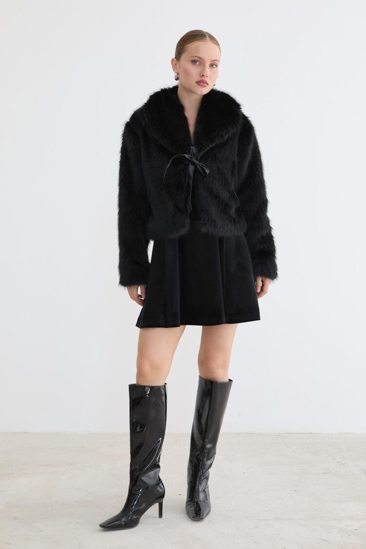 Fur Coat With Notched Collar And Tie Closure - Brand: Levure - Women & Kids, Baby Clothes Wholesale - Globality Store