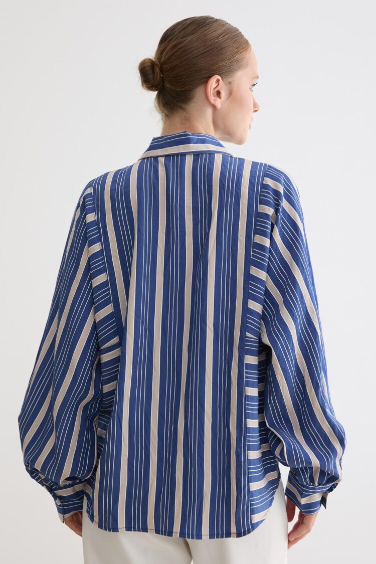 Oversized Casual Striped Polo Neck Shirt