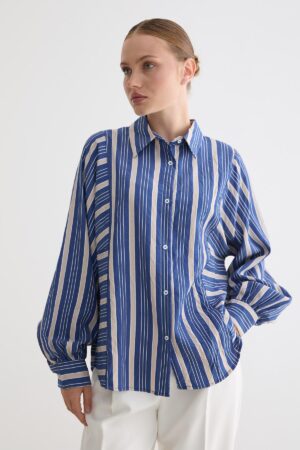 Oversized Casual Striped Polo Neck Shirt - Brand: Levure - Women & Kids, Baby Clothes Wholesale - Globality Store