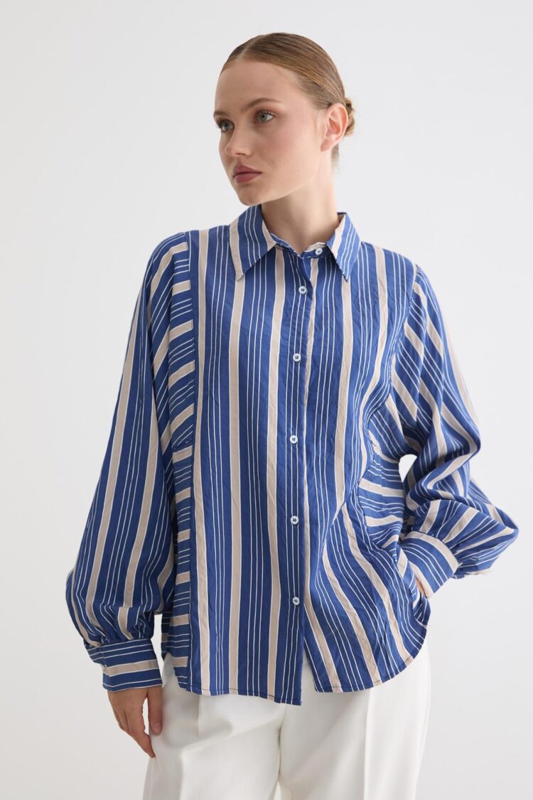 Oversized Casual Striped Polo Neck Shirt