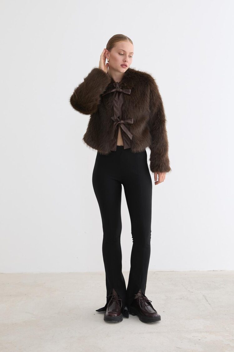 Elegant Glam Fur Coat With Notched Collar - Brand: Levure - Women & Kids, Baby Clothes Wholesale - Globality Store