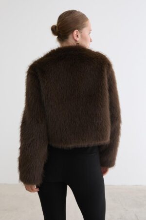 Elegant Glam Fur Coat With Notched Collar - Brand: Levure - Women & Kids, Baby Clothes Wholesale - Globality Store