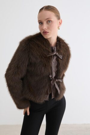 Elegant Glam Fur Coat With Notched Collar - Brand: Levure - Women & Kids, Baby Clothes Wholesale - Globality Store