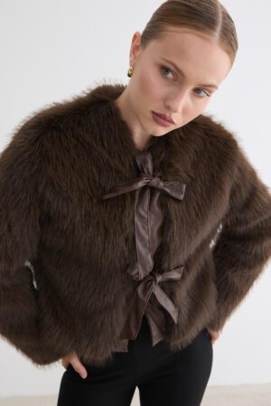 Elegant Glam Fur Coat With Notched Collar - Brand: Levure - Women & Kids, Baby Clothes Wholesale - Globality Store