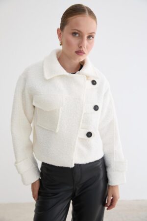 White Casual Elegant Streetwear Coat - Brand: Levure - Women & Kids, Baby Clothes Wholesale - Globality Store