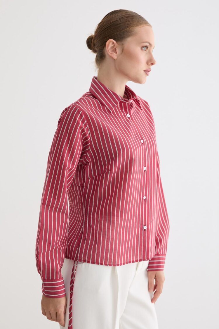 Red Casual Formal Preppy Striped Polo Neck Shirt