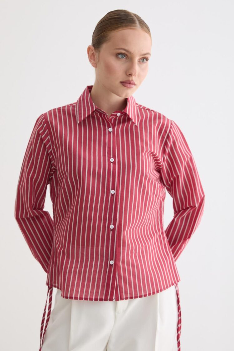 Red Casual Formal Preppy Striped Polo Neck Shirt