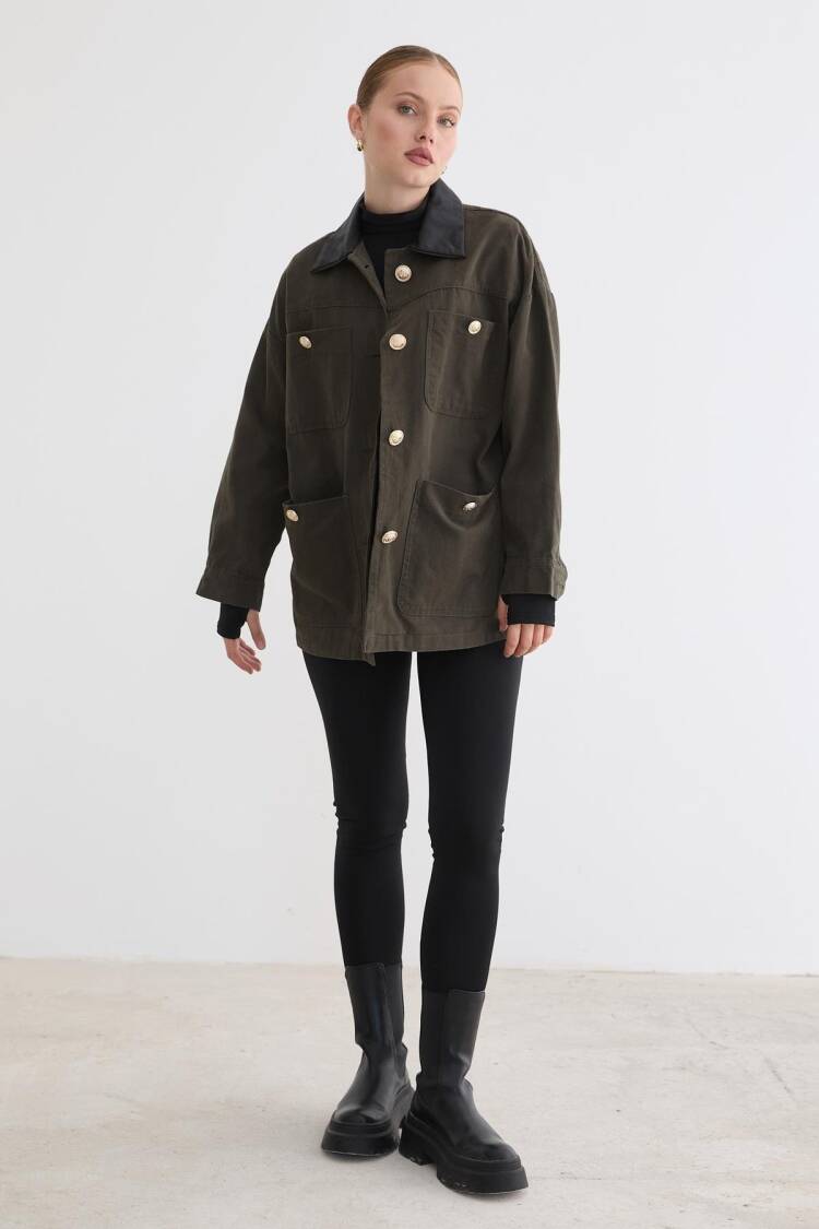 Brown Oversized Shacket Coat With Button Closure
