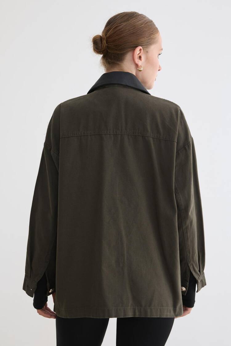 Brown Oversized Shacket Coat With Button Closure