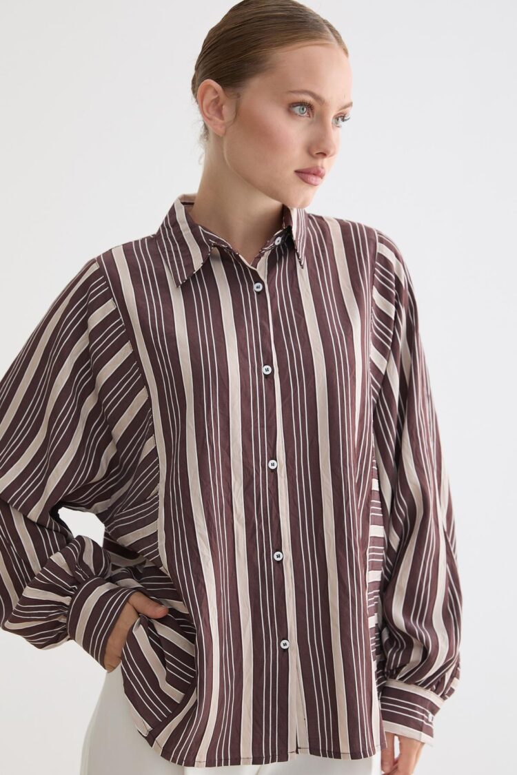 Striped Oversized Fit Shirt With Ballon Sleeves