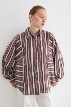Striped Oversized Fit Shirt With Ballon Sleeves - Brand: Levure - Women & Kids, Baby Clothes Wholesale - Globality Store