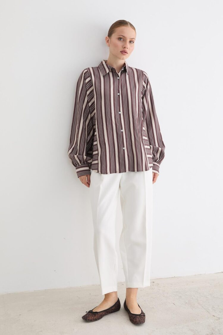 Striped Oversized Fit Shirt With Ballon Sleeves - Brand: Levure - Women & Kids, Baby Clothes Wholesale - Globality Store