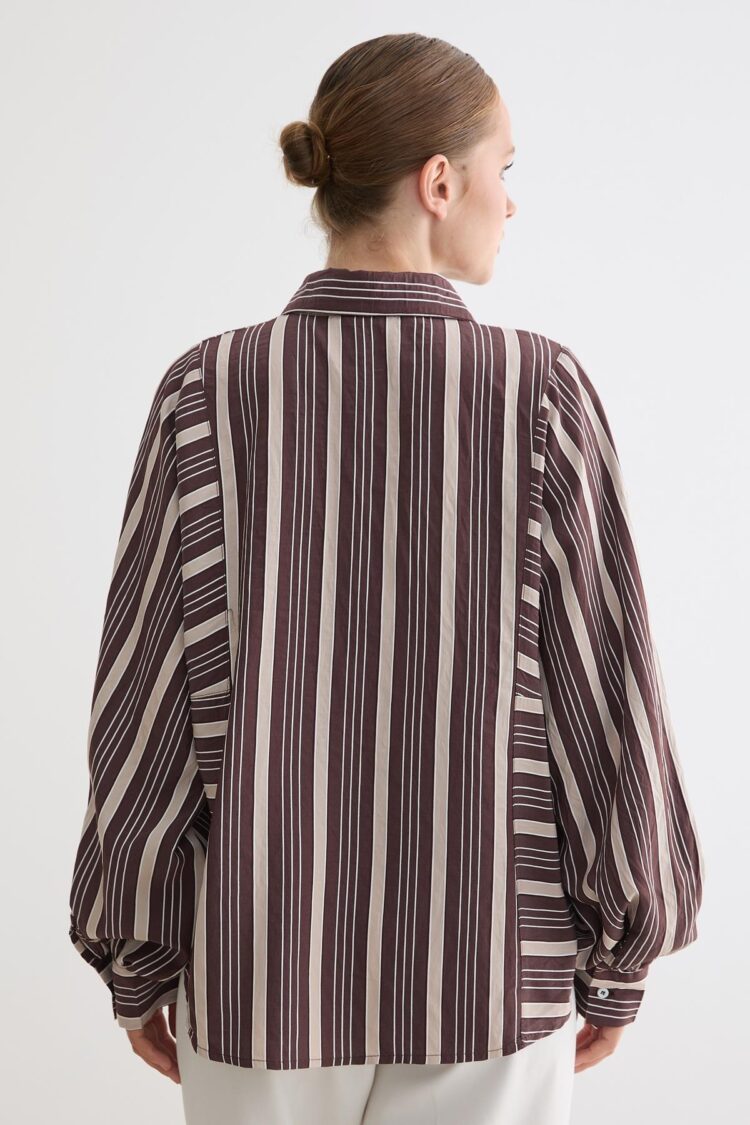 Striped Oversized Fit Shirt With Ballon Sleeves
