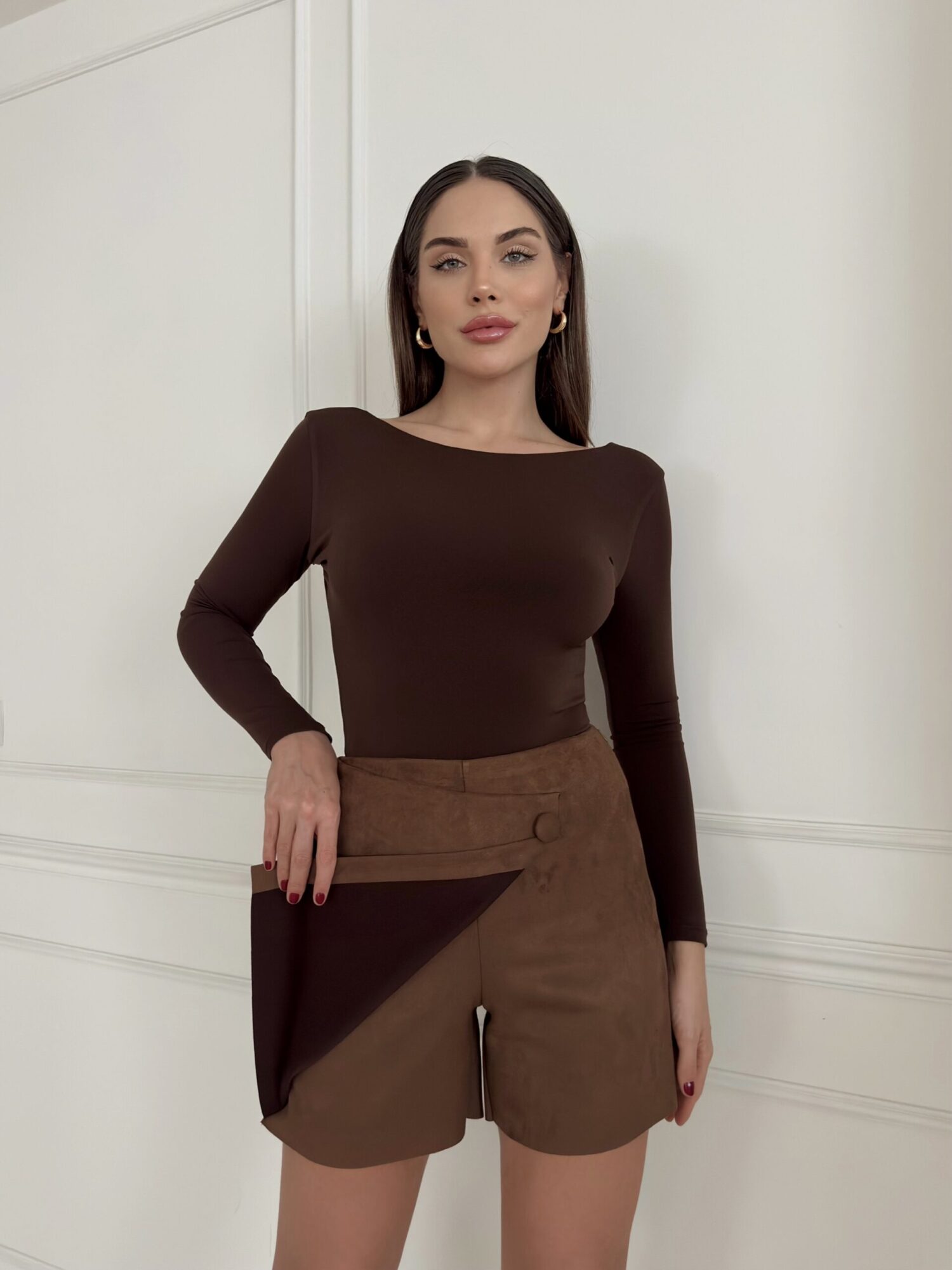 Brown Wrap Mini Skirt With High Waist And Buttoned Closure - Brand: STEPS - Women & Kids, Baby Clothes Wholesale - Globality Store