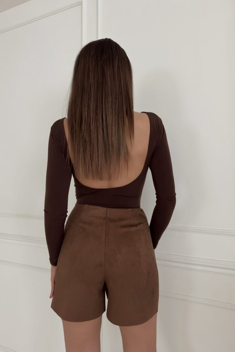 Brown Wrap Mini Skirt With High Waist And Buttoned Closure
