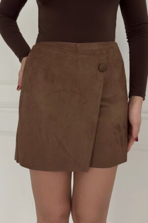 Brown Wrap Mini Skirt With High Waist And Buttoned Closure - Brand: STEPS - Women & Kids, Baby Clothes Wholesale - Globality Store