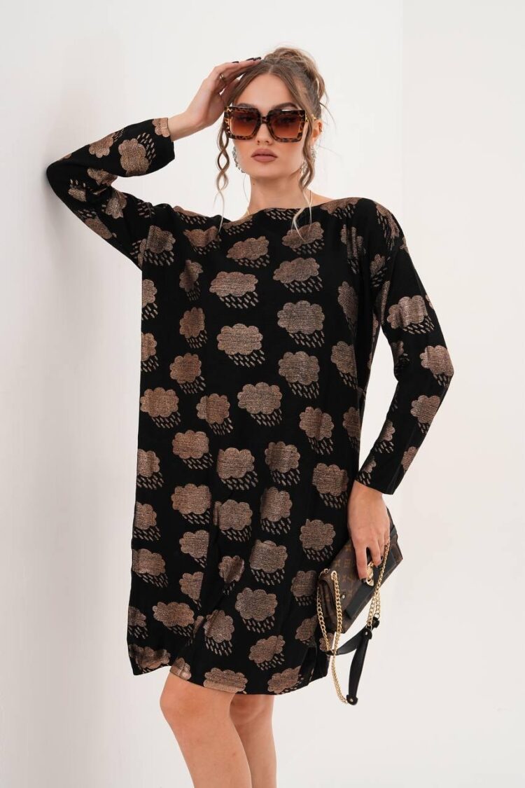 Elegant Black Shift Dress With Long Sleeves