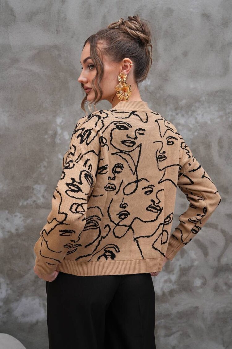 Beige Sweater Oversized Crew Neck Long Sleeve
