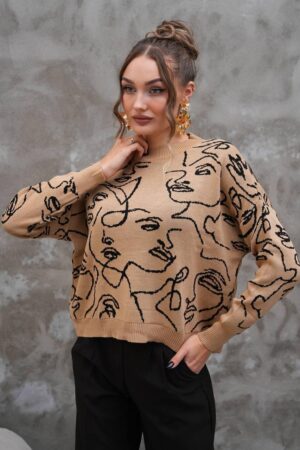 Beige Sweater Oversized Crew Neck Long Sleeve - Brand: My Jest Fashion - Women & Kids, Baby Clothes Wholesale - Globality Store