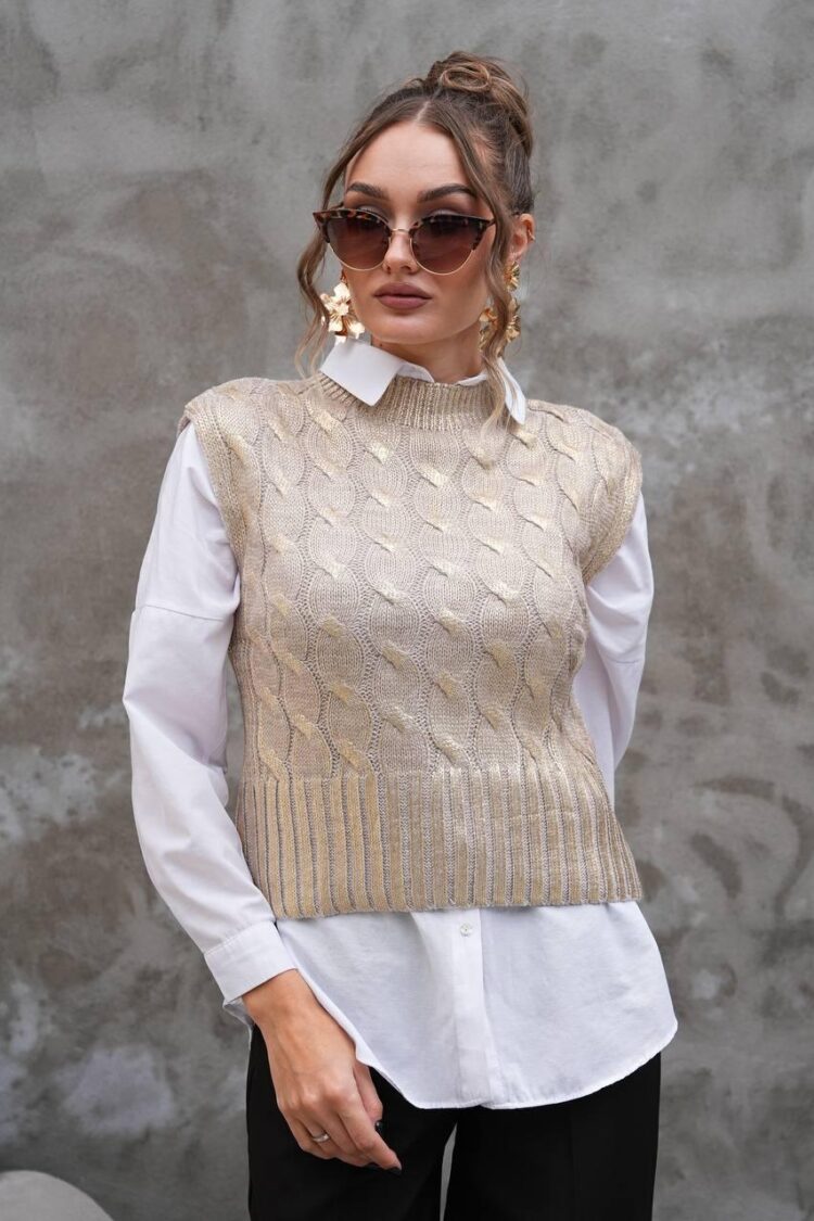 Beige Sweater With High Neck And Sleeveless Design - Brand: My Jest Fashion - Women & Kids, Baby Clothes Wholesale - Globality Store