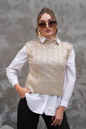 Beige Sweater With High Neck And Sleeveless Design - Brand: My Jest Fashion - Women & Kids, Baby Clothes Wholesale - Globality Store