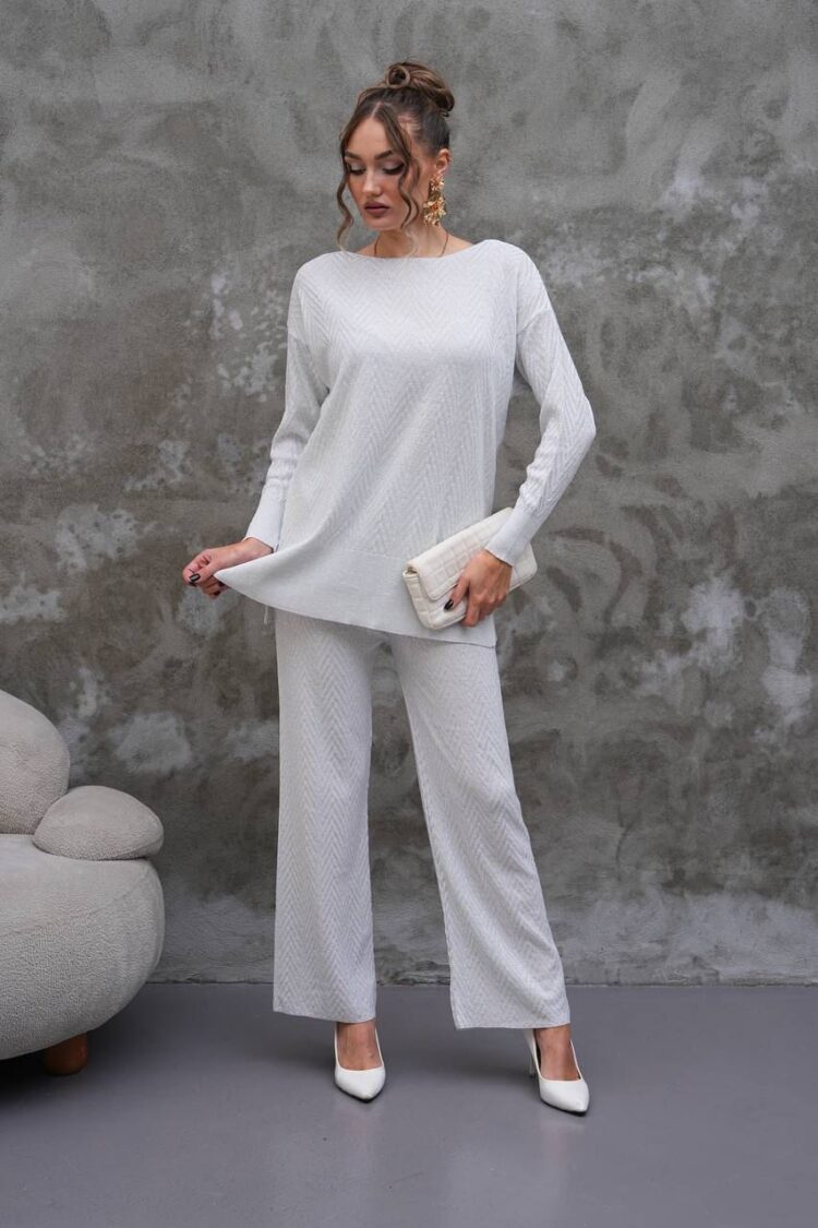 White Elegant Herringbone Palazzo Set