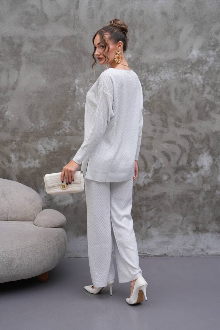 White Elegant Herringbone Palazzo Set