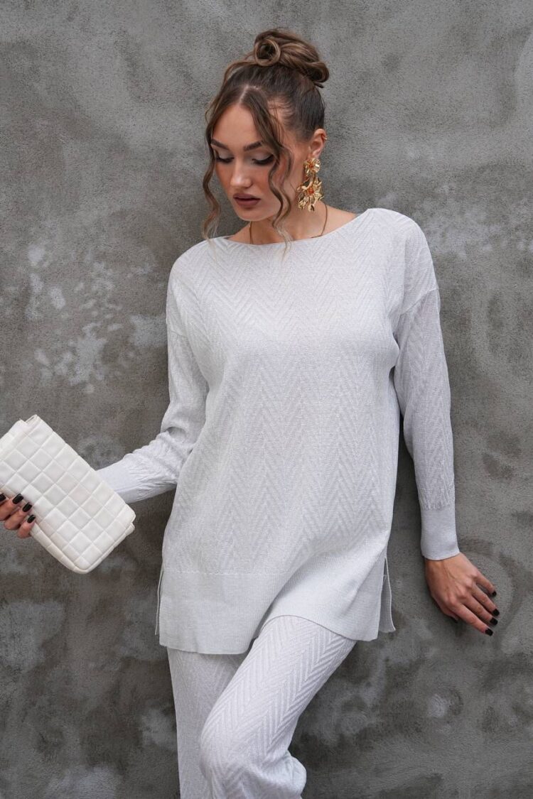 White Elegant Herringbone Palazzo Set