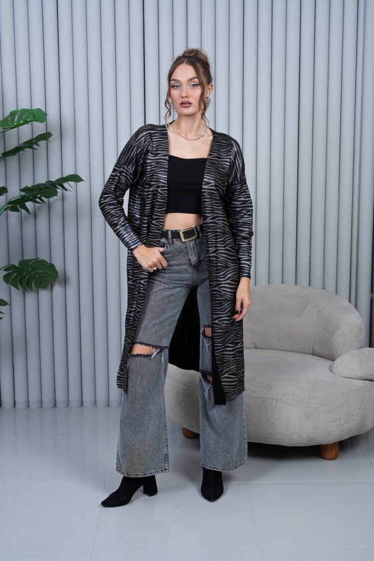 Black Animal Print Long Sleeve Cardigan - Brand: My Jest Fashion - Women & Kids, Baby Clothes Wholesale - Globality Store