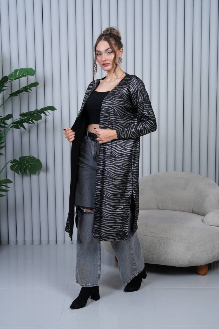 Black Animal Print Long Sleeve Cardigan